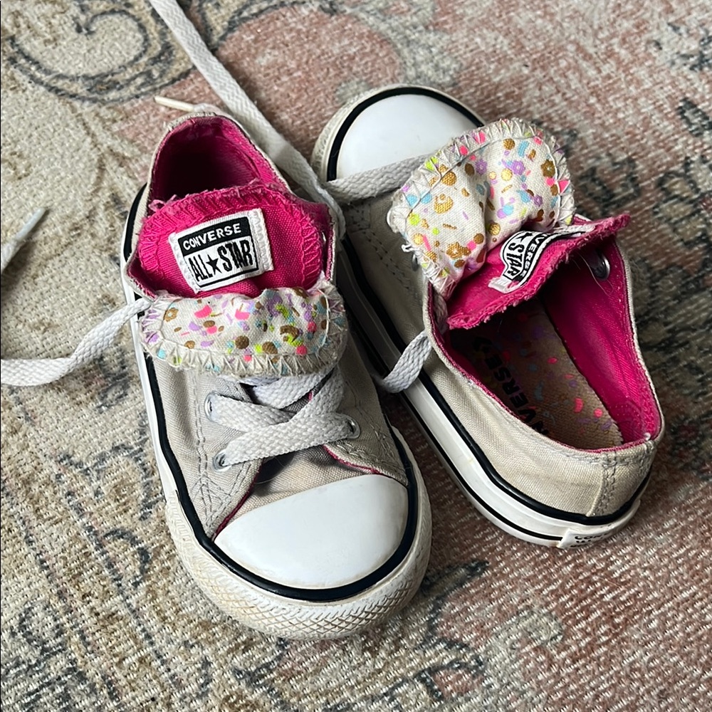 Converse Pink and White Low-Top Sneakers with Double Tongue